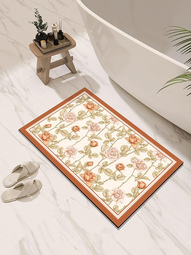 Floral Bath Mat Bathroom Floor Mats Absorbent Quick Dry Bathtub Side Carpet Non-Slip Shower Toilet Foot Rug Washable