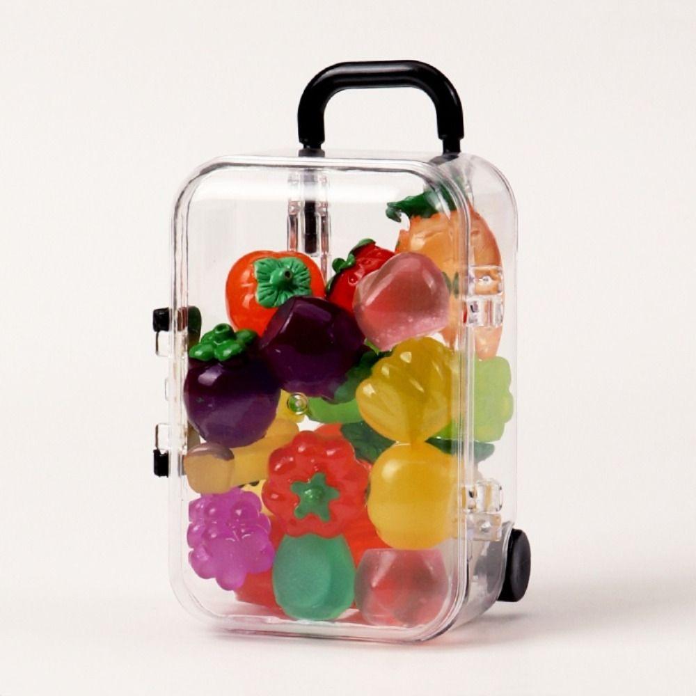 Retractable Wheels Mini Suitcase Fruits Glow In The Dark Luminous Fruits Toy  Jewelery Storage Box