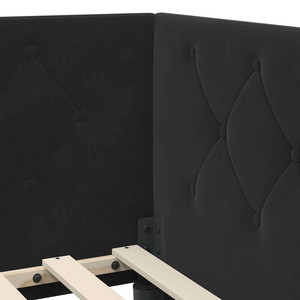 L Shaped Corner Bed Frame Black 90 X 190 Cm Velvet