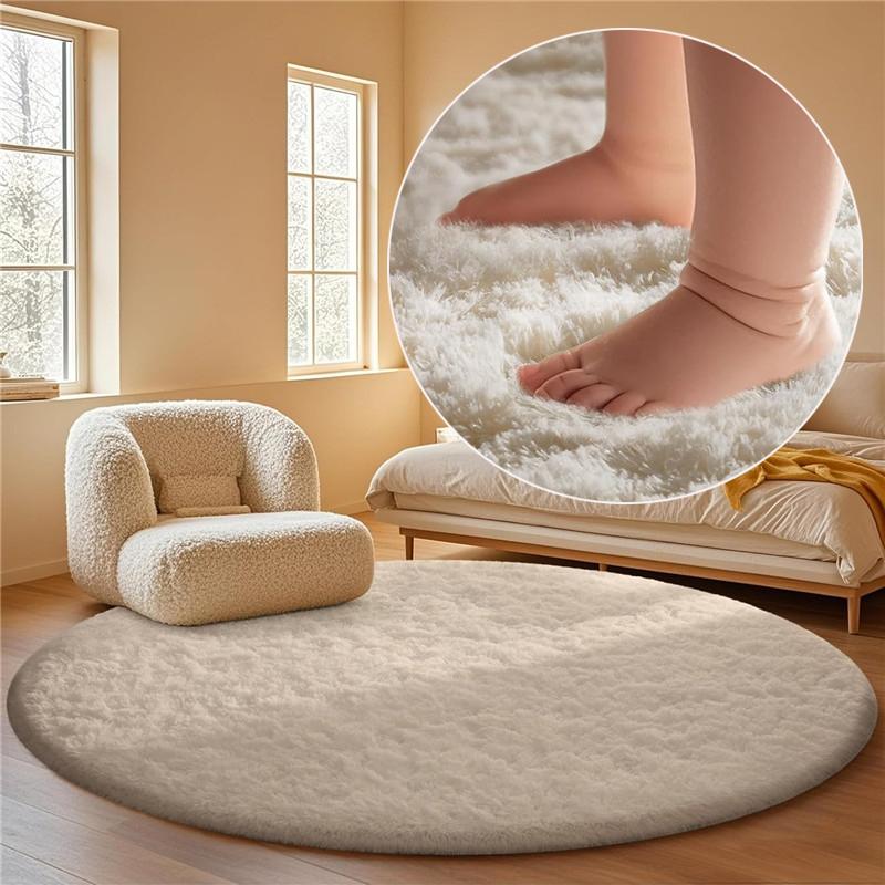 2x2m Round Rug for Bedroom, Super Fluffy Circle Rugs for Baby Nursery Furry Carpet for Children Kids Room, Cute Soft Shaggy Rug for Girls Home Decor