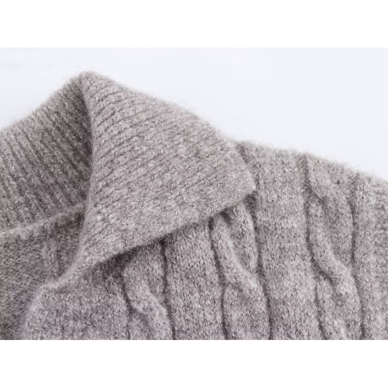 Kaslead New Arrival Women's Clothing Fashion Style Old Money Style Polo Lapel Cable Stitch Knitting Sweater Vest