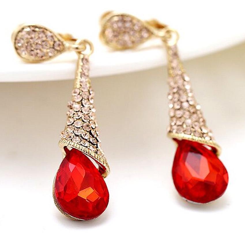 Women's Teardrop Crystal Bridal Earrings in Red