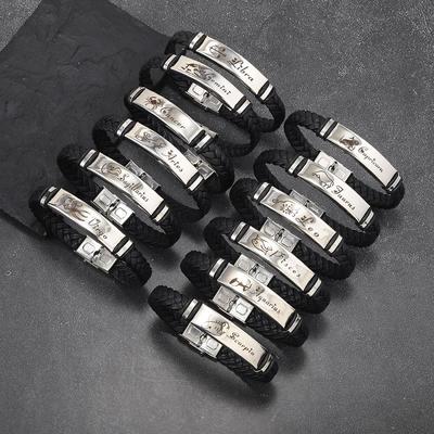 12 Sternbilder Herren Armband aus Edelstahl und Leder - Modisch, Einzigartig, Partner Schmuck.