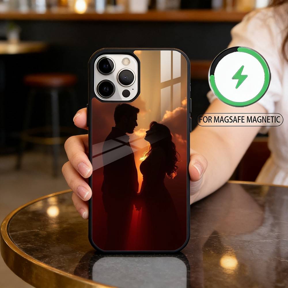 Romantic Couple Silhouettes Magnetic For Magsafe Wireless Charging Phone Case For iPhone17,16,15,14,13,12,11 Plus,Pro Max