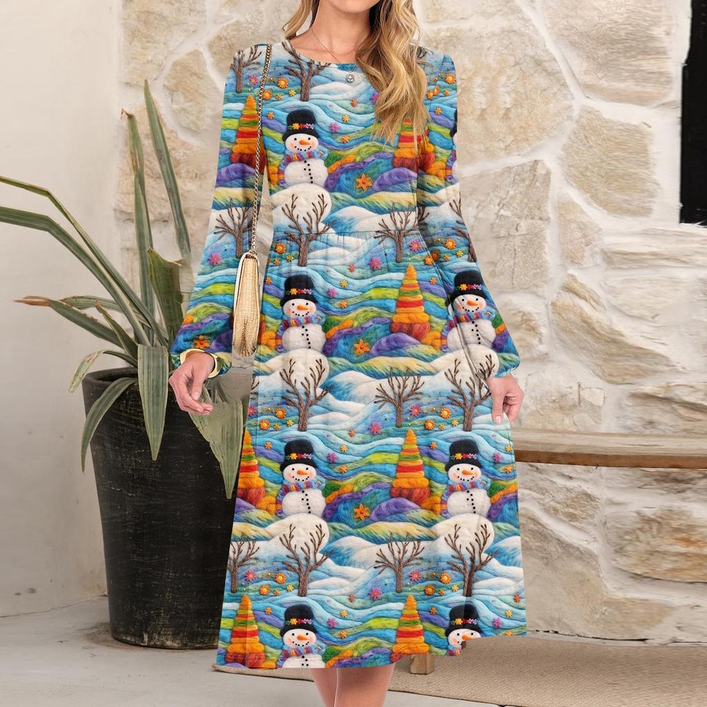 Women's Christmas Printed Fashionable Loose Round-neck Dress