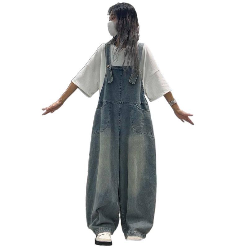 Women's Straight-Leg Denim Overalls: Cool, Sweet, Age-Defying, Relaxed Fit, High-Waisted, Loose, Wide-Leg Trendy Pants.