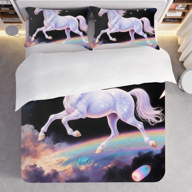 3-Piece Bedding Pillowcase Quilt Cover Set Unicorn Pattern 2D Digital Printing Suitable For Bedroom Dormitory Decoration