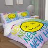 Smiling Face Graffiti Bedding Set Themed Colorful Print Microfiber Student Dormitory Bed Sheet Duvet Cover Kid Gift Home Textile