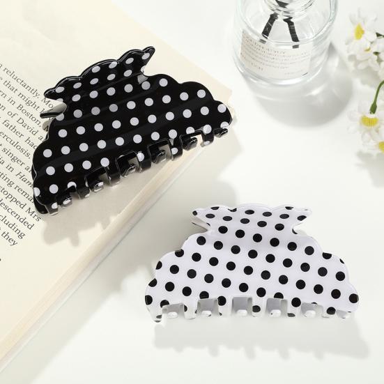 Women Hair Clip Black White Dot Print Acrylic Back Head Hair Claw Anti-slip Teeth Lightweight Colorfast Strong Grip Large Shark Clip