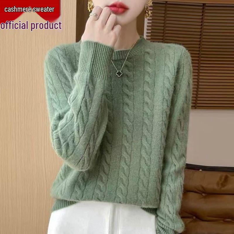 Women's 100% Cashmere Ribbed Sweater - Thick, Loose, Solid Color Pullover for Autumn and Winter