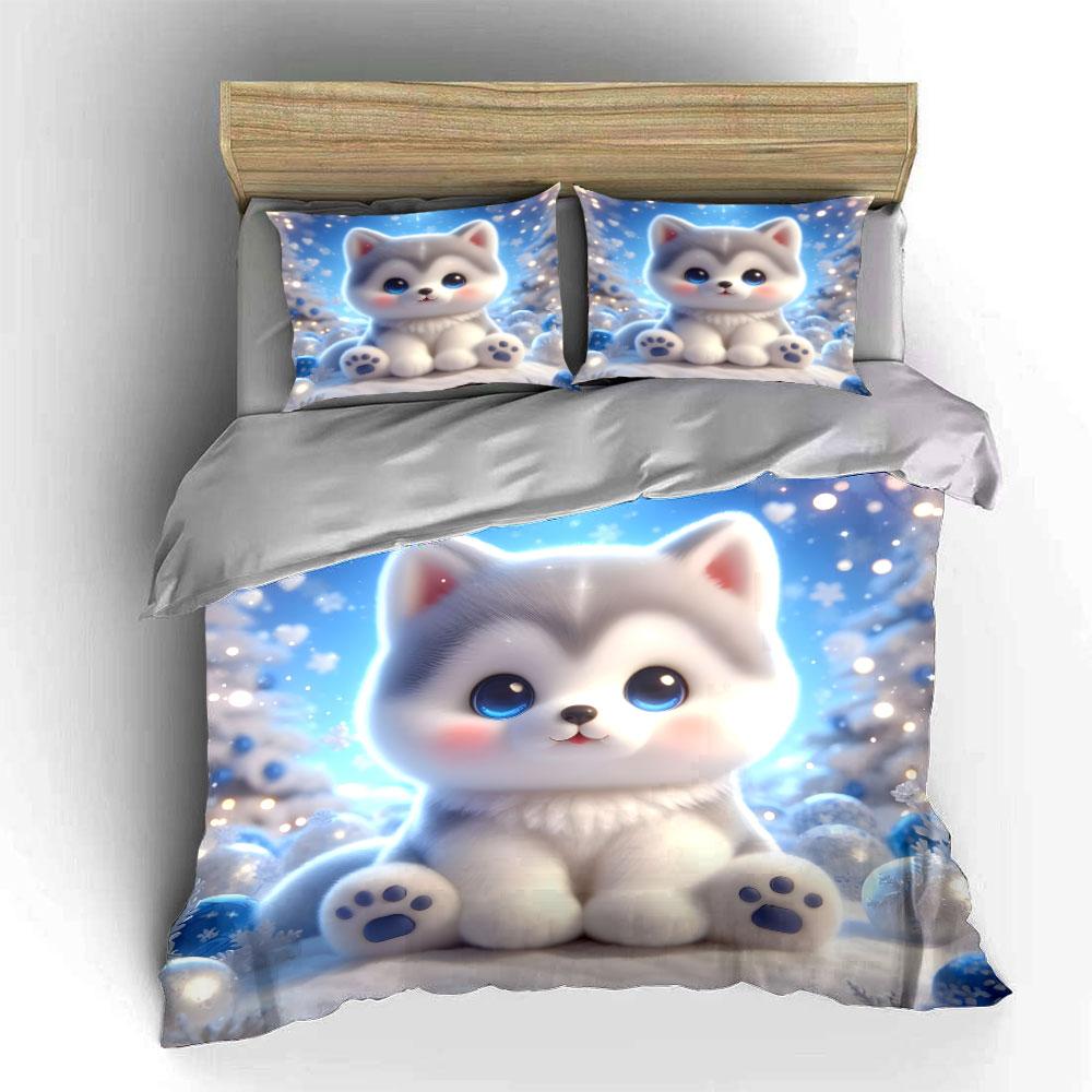 Winter Decor Husky Figurine Set Multiple Sizes Kid'S And Adults' Bedroom Exquisite 3Pc Bedding Set, Gift