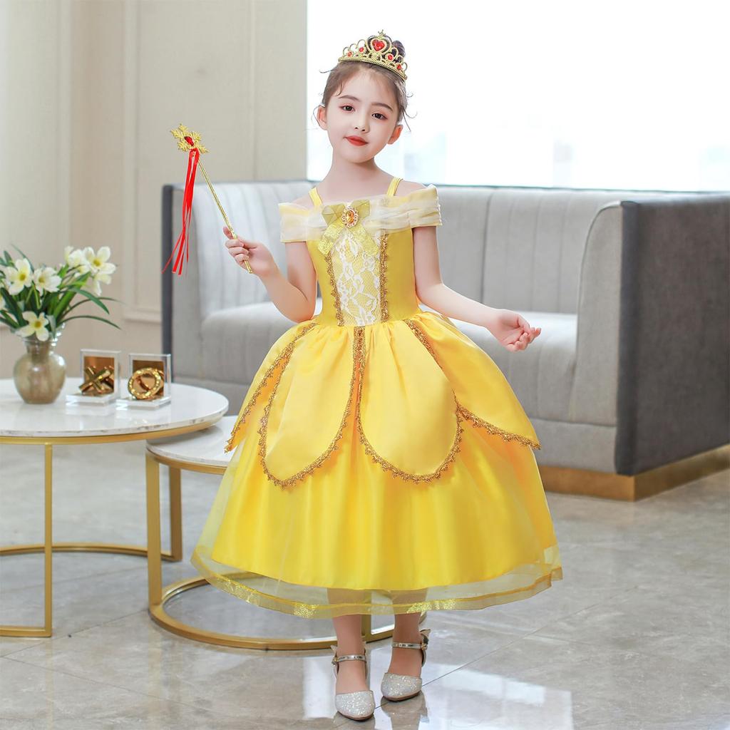 Princess Belle Princess One Luxury Magic Ring Princess Halloween School Cultural Christmas Children Yi-gog Dress, Dress, Cosplay, Piece, 8-Piece Set,
