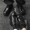Martin boots couple British style mid-top leather shoes autumn and winter platform heightening black tooling locomotive boots 5643-J