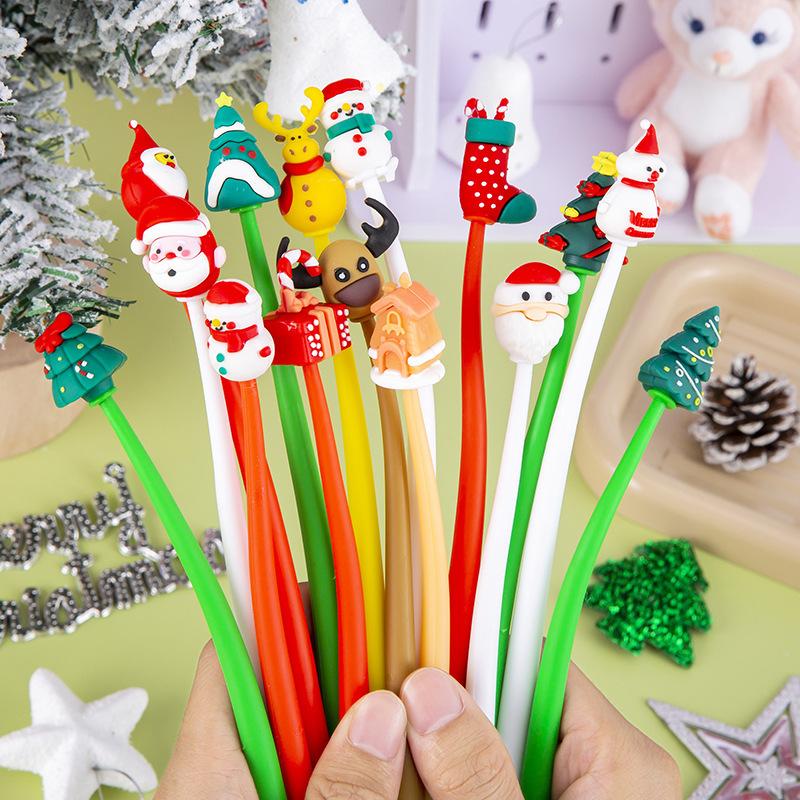

1Pc Cute Christmas Series Neutral Pens Soft Shake 0.5mm Black Ink Gel Pen Xmas Cartoon Stationery Writing Gift Fun Stationery To Give As Christmas Gif Random style　1PC