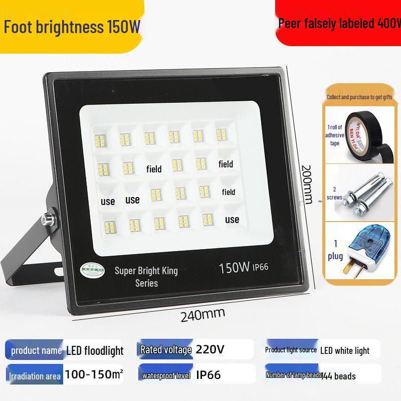 LED High-Power Outdoor Waterproof Floodlight: Super Bright Stadium Spotlight for Construction Sites