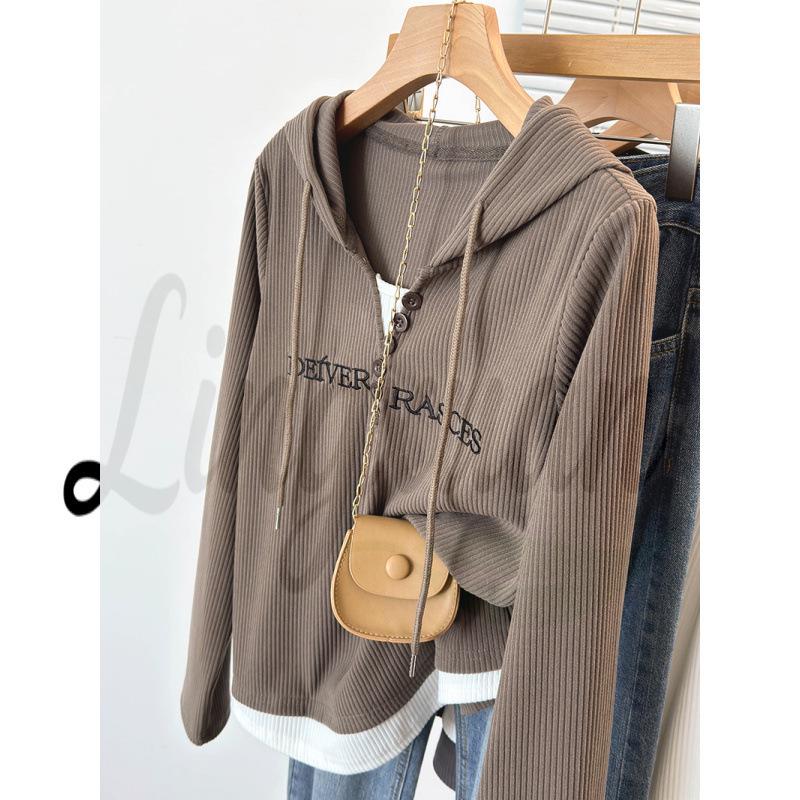 Spring 2026 Plus Size Women s Embroidered Patchwork Hooded Knit Top L