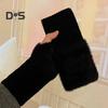 1 Pair Women Winter Gloves Half-finger Thick Plush Elastic Warm Heat Retention Non-slip Windproof Wrist Protection Cycling Riding Mittens