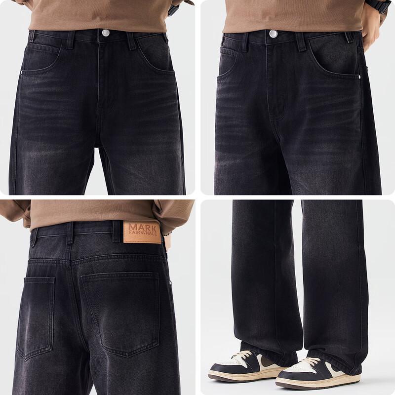 Mark Fairwhale Men's American Retro Washed Black Loose Straight Jeans