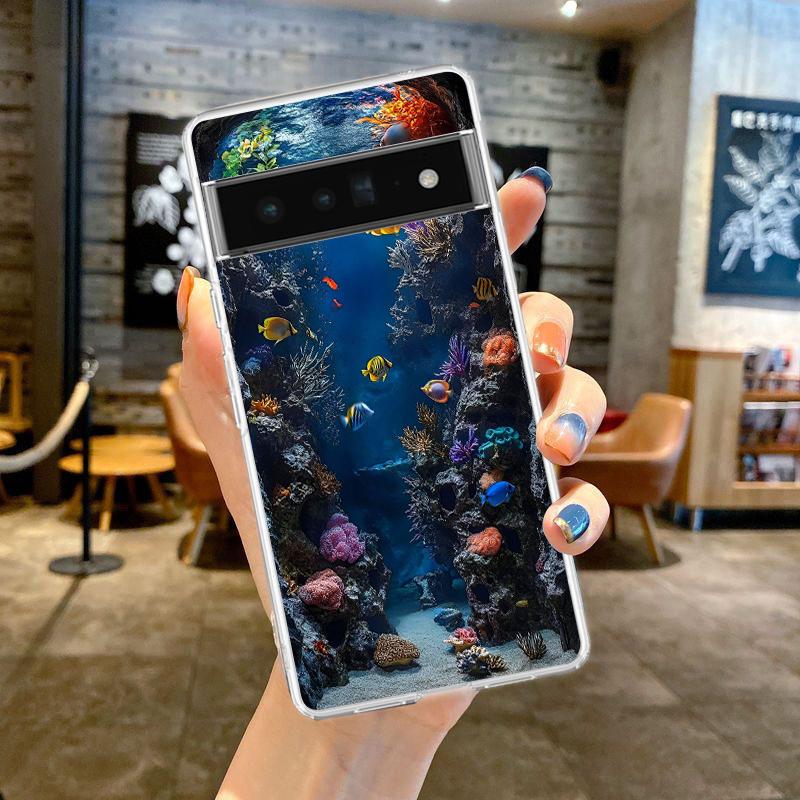Phone Case Cover for Google Pixel 9 8 7 6 5 4 4XL 7A 6A 5A 4A 3A Pro XL 5G Transparent Soft TPU Shell Ocean Life Theme Pattern