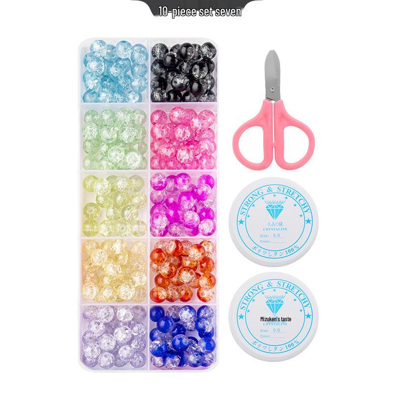 8mm Crackle Bead Bracelet Set: DIY Jewelry Flower Bead Accessories, Lampwork Crystal Loose Beads.