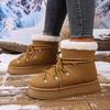 Women's Faux Fur Snow Boots, Metal Detail Slip-On Ankle Boots, Slimming Winter Booties with Lace-Up Option
