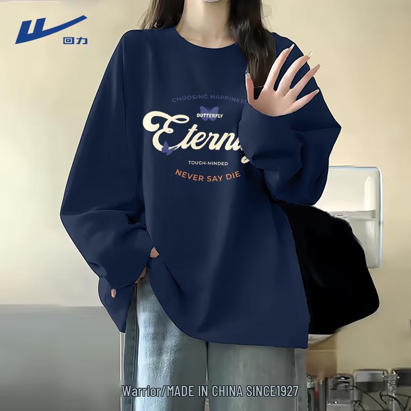Huili Women s 2025 Loose Pure Cotton Long-Sleeve T-Shirt with Bow Print S