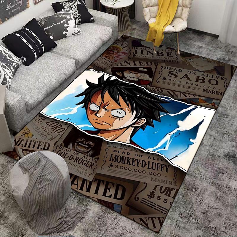 Anime Carpet with Monkey D. Luffy Wanted Posters and Lightning Design Suitable for Use As an Anti-slip for Living Room Bedroom Sofas