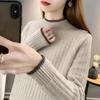 Vintage Color Block Knit Sweater: Women's Loose Long Sleeve, Half High Neck with Contrast Edges for Autumn and Winter