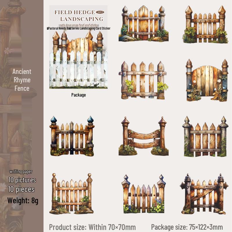 

Ketchup Girl 3D Sticker Set: Pastoral Fence Series - 6 Fence Scenery Styles, 10 Sheets for DIY Projects