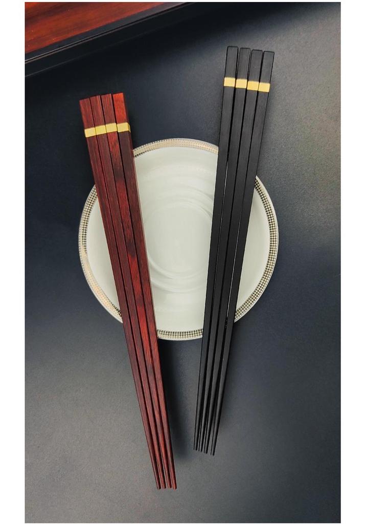Oriental Luxury Chopstick Set: Ebony & Rosewood Chopsticks with Rests, No Paint/Wax, Perfect for Couples & Gifts.