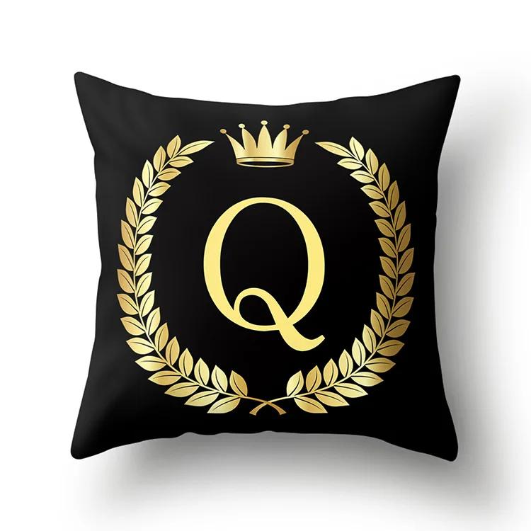 Black Gold Letter Pattern Decorative Cushions Pillowcase Polyester Cushion Cover Throw Pillow Sofa Decoration Pillowcover 40553