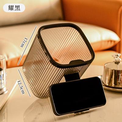 Soporte creativo para teléfono con Mini papelera para escritorio, multifunción, transparente, soporte para tableta y teléfono móvil, Mini papelera