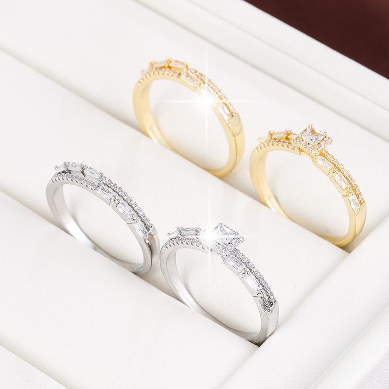 Women's AAA Cubic Zirconia Double Ring – Elegant French Style Stackable Pure Copper