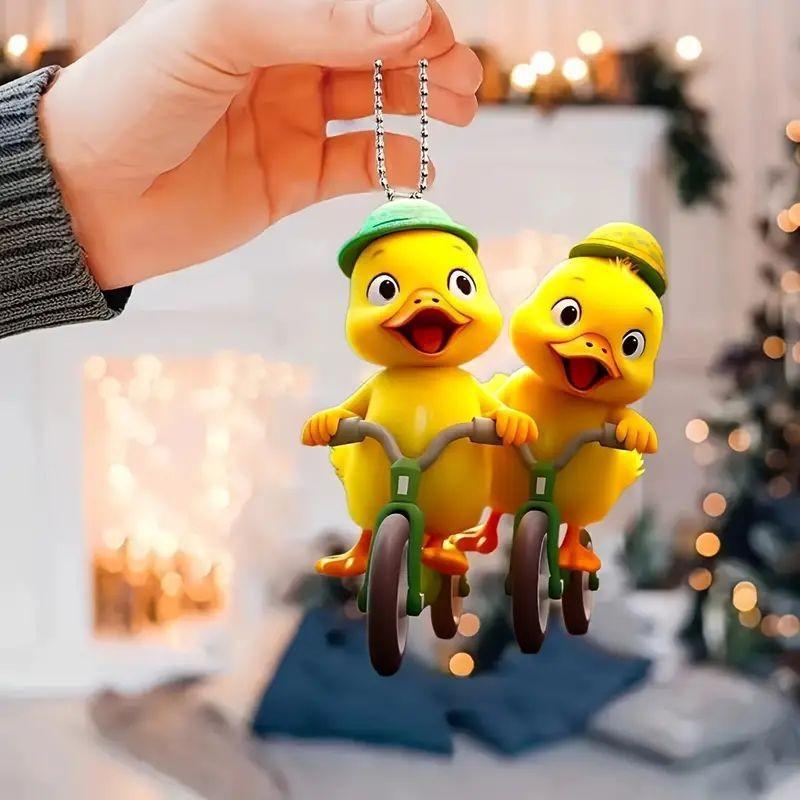Yellow Duck Whimsical Acrylic Car Hanging Pendant For Cheerful Decoration Interior