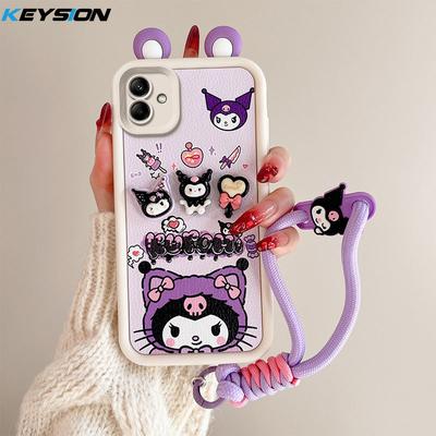 KEYSION Силіконовий протиударний чохол Cute Ear 3D Cartoon для Samsung A06 A05 A04 з браслетом для Galaxy A04 A05 A06
