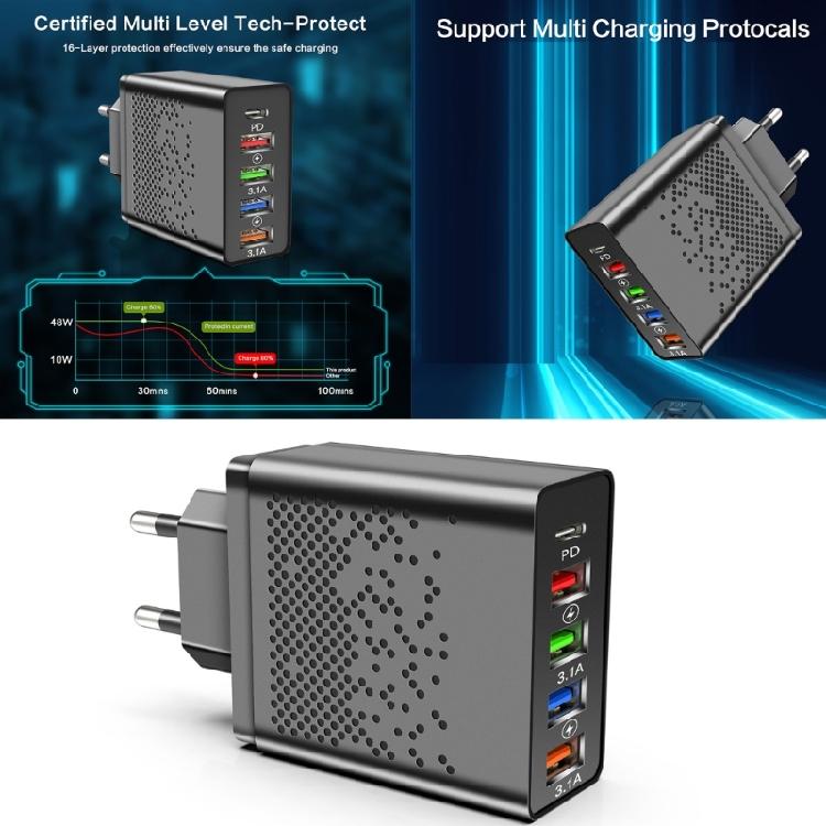 5 Port Charging Station with PD48W Fast Charging Technology 4 USB 3.1 Interfaces Travel Friendly Designing