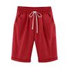 Women's Comfortable Linen Casual Beach Shorts Loose Solid Color Fifth Pants with Pockets
