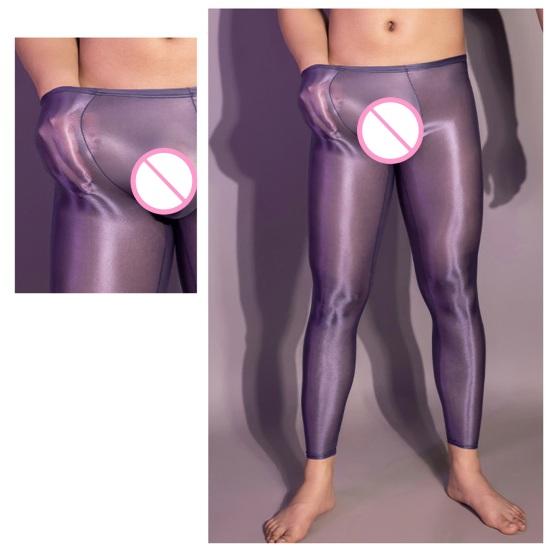 Pánské sexy dlouhé kalhoty průhledné olejově lesklé ultratenké strečové legíny lesklé ledové Silky Comfort úzké kalhoty