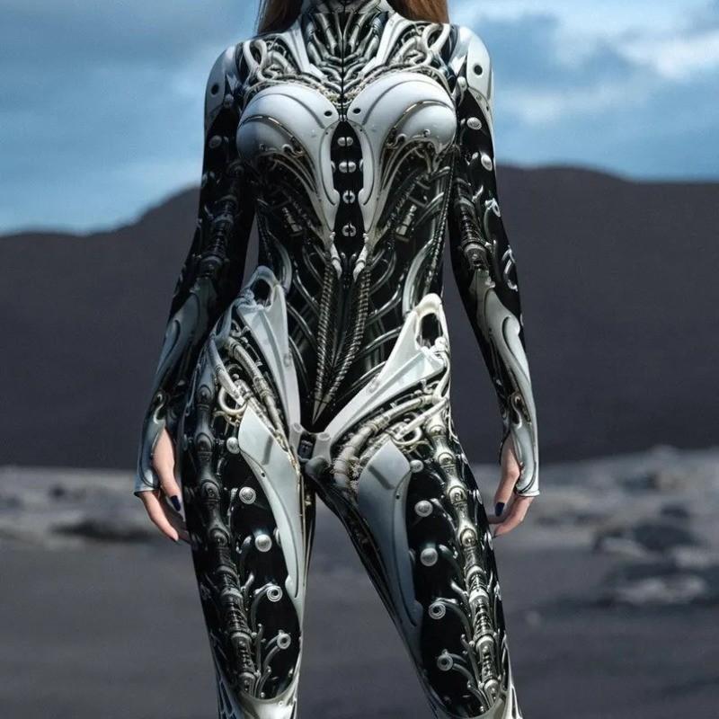 Unisex Mechanical Armor Robot Warrior 3D Digital Printed Halloween Cosplay Jumpsuit Women Men Carnival Party Dress Up Costume