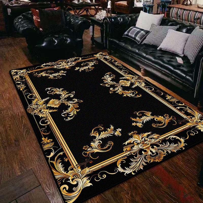 Senior Golden Border Home Decoration Luxury Living Room Rugs Soft Flannel Coffee Tables Mat Easy Clean Non-slip Carpet for Rooms