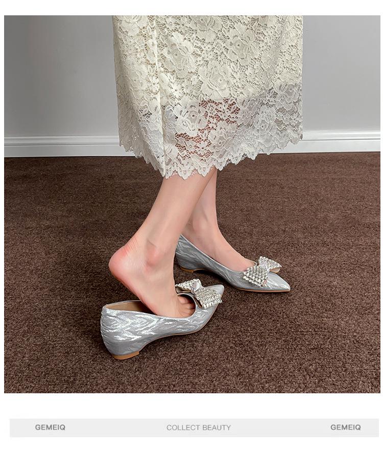 Champagne Rhinestone Floral Wedding Shoes - Women's Autumn Collection with Inner Height Increase