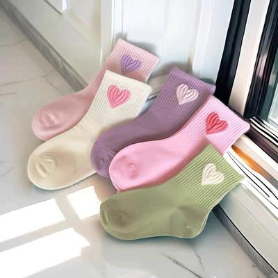 5 Pairs  Girls Mid-Calf Socks 1-14 Years Quick-Dry Polyester High Elasticity Anti-Wrinkle Athletic Non-Slip