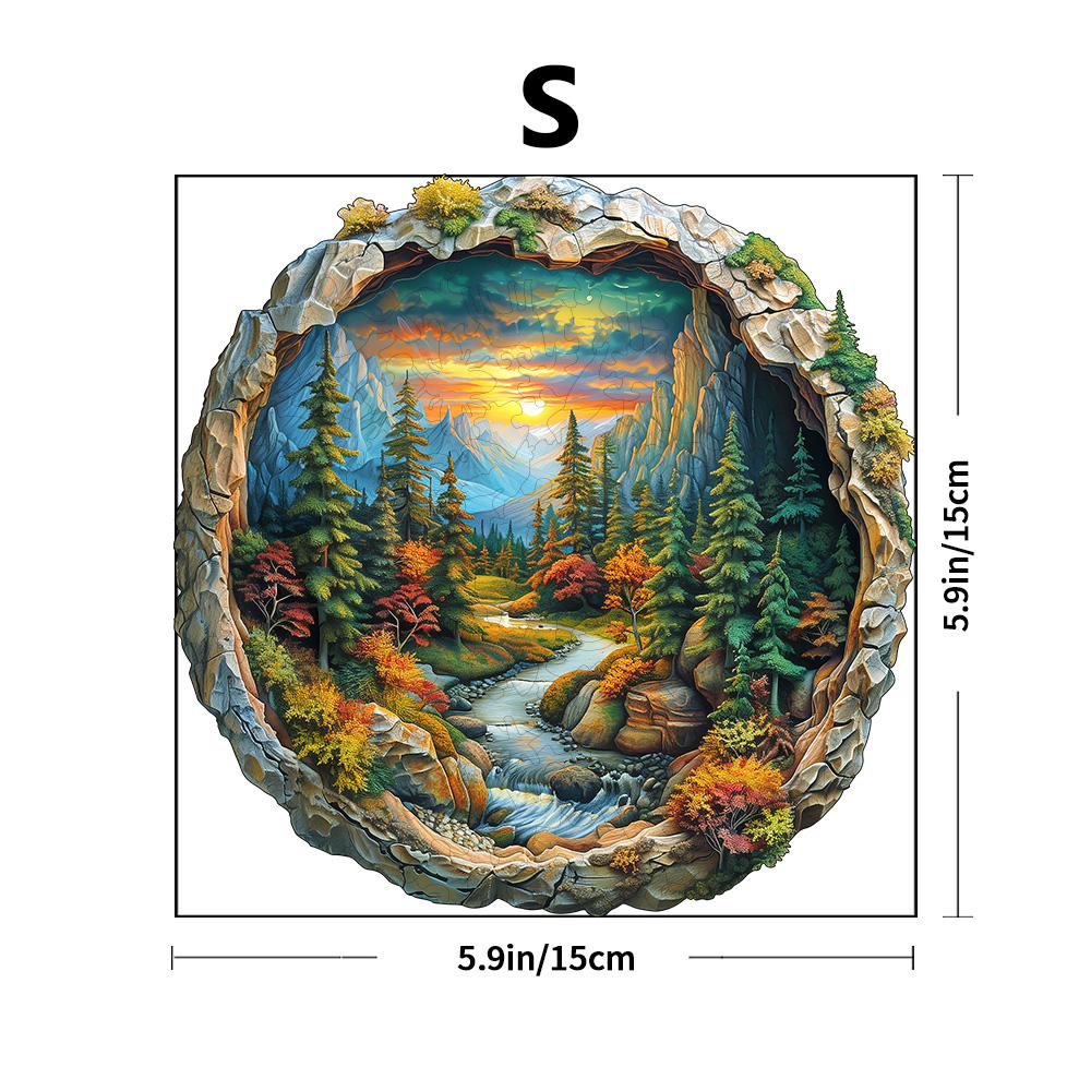 3D Wooden Circular Puzzle - Green Forest Sunset Scene, Family Game Activities, Wooden Home Decoration Gifts