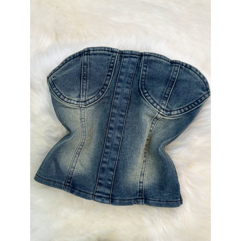 Tube Top Denim Casual High Waist Bootcut Fashion Suit