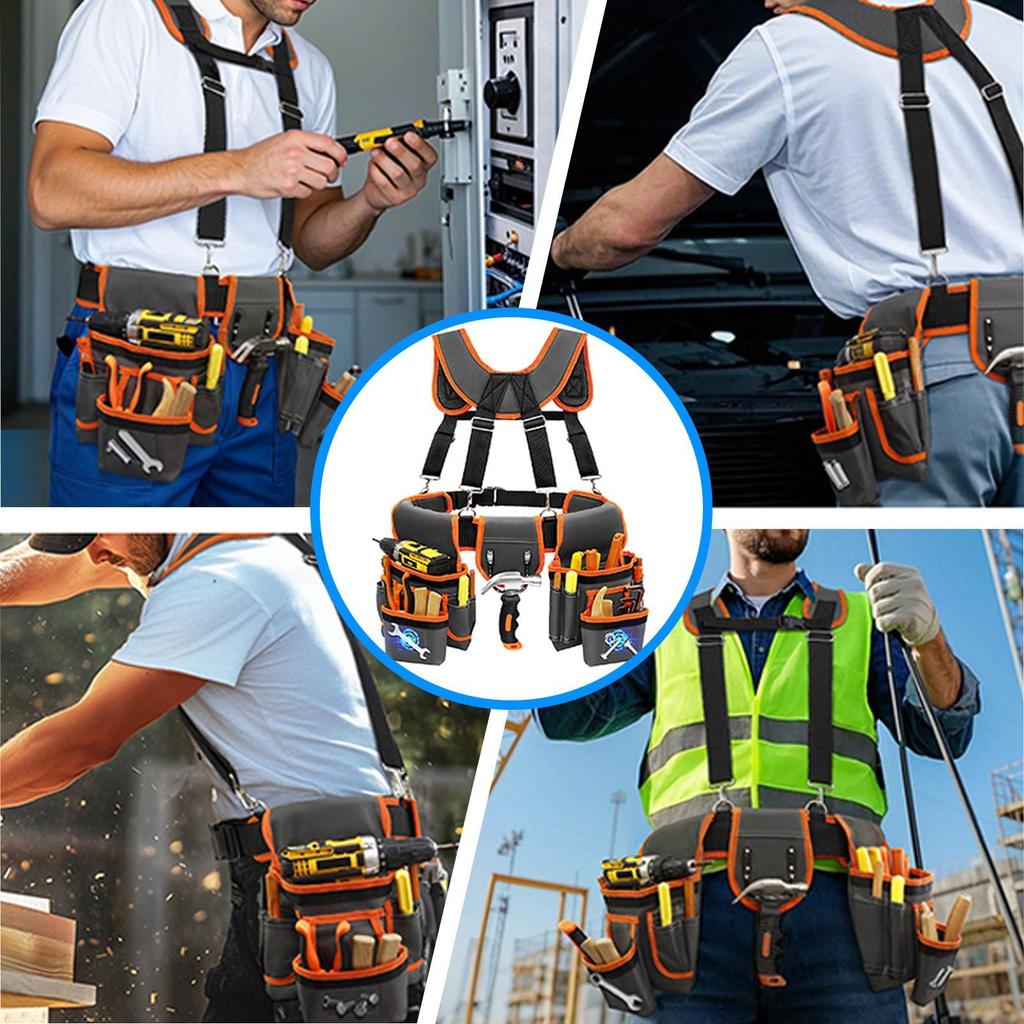 Tool Belt For Men Detachable With 2 Magnetic Pouches 18-Pocket Heavy Duty Utility Belt For Electric Wiring Framing Construction