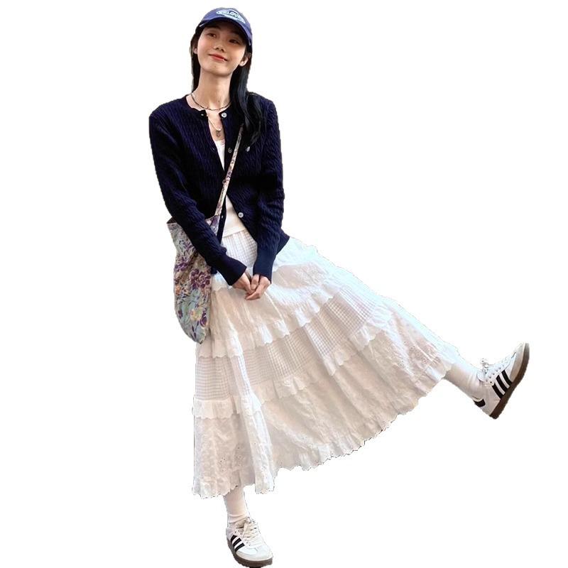 Women's High Waist Lace A-line Ballet Skirt - Petite White, Spring/Autumn Style