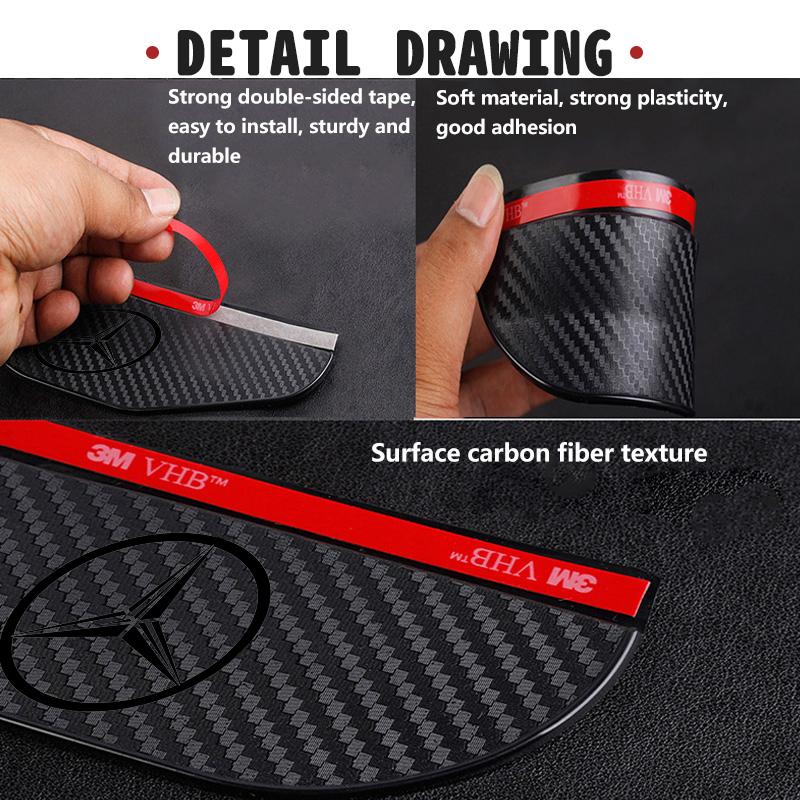 VDW4 For Benz 2PCS Car Logo Rearview Mirror Rain Brow Carbon Fiber Mirror Rain Eyebrow Cover AMG VIANO GLB GLC GLE GLK W108 W124 W126