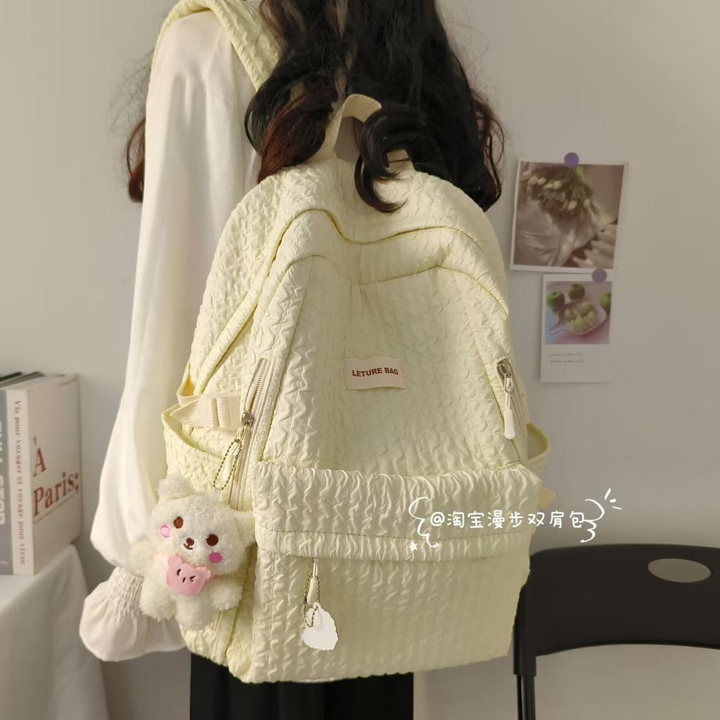 Niche Design Simple Backpack Female College Student Junior High School Girl Japanese Soft Girl Bubble Grid High Value Schoolbag