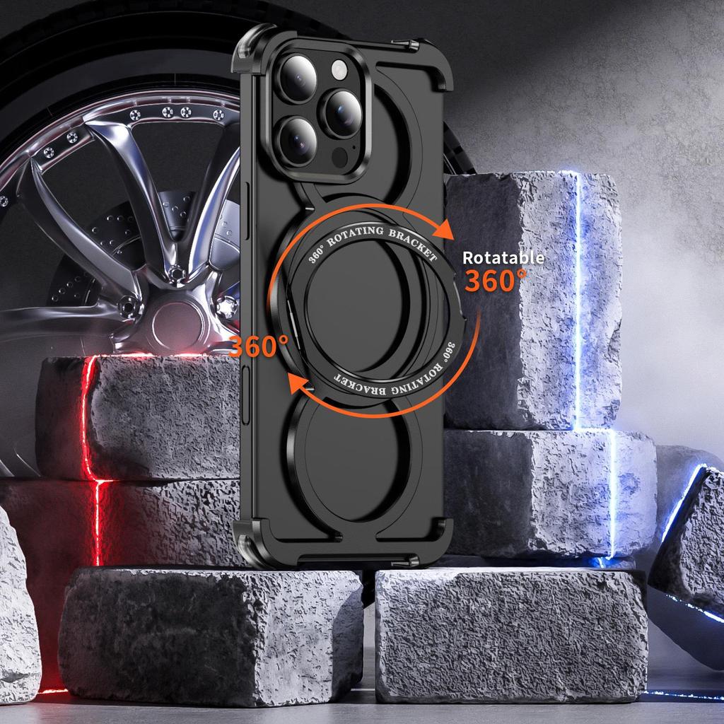 Apple 16 ProMax Magnetic Rotating Metal Phone Case for iPhone 15
