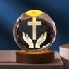 3D Hands Prayer Faux Crystal Ball with Wooden Base Clear Engraved Prayer Hand Ball Night Light Religious Christian Gifts for Women Men